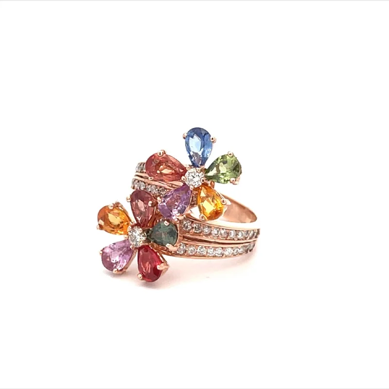 Multi-Colored Sapphire And Diamond Ring