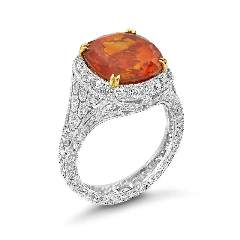 PLATINUM ORANGE SAPPHIRE & DIAMOND RING