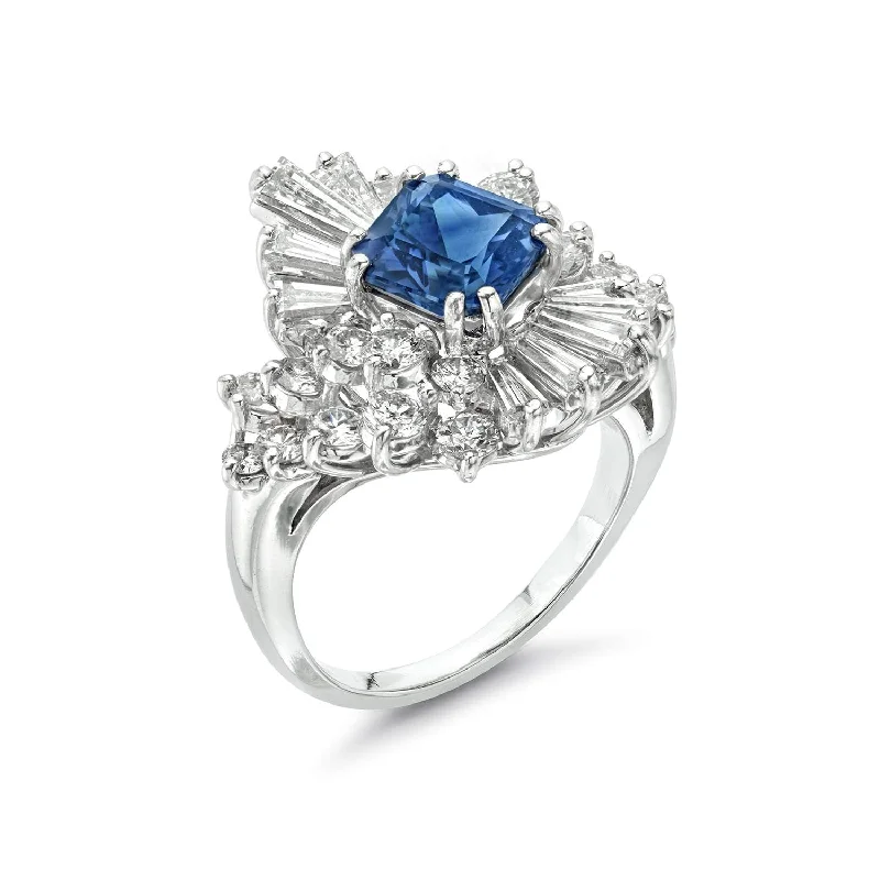 PLATINUM SAPPHIRE AND DIAMOND RING