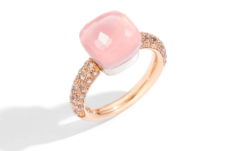 Pomellato Classic Diamond, Rose Quartz, And Chalcedony Ring