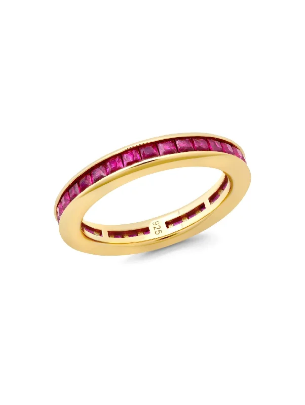 Princess Cut Ruby Color Eternity Band Ring