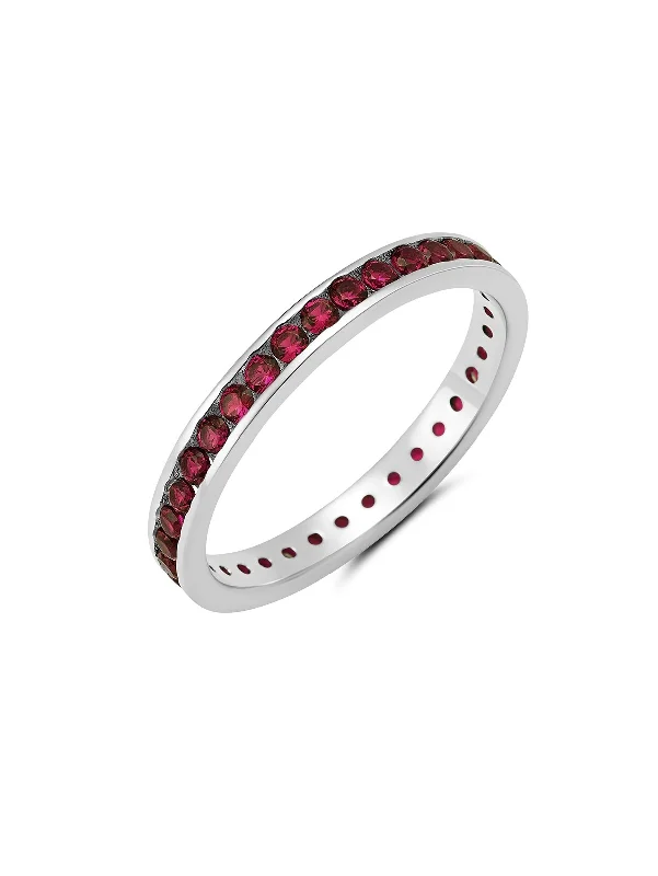 Ruby Cubic Zirconia Eternity Band Engagement Ring Finished In Pure Platinum