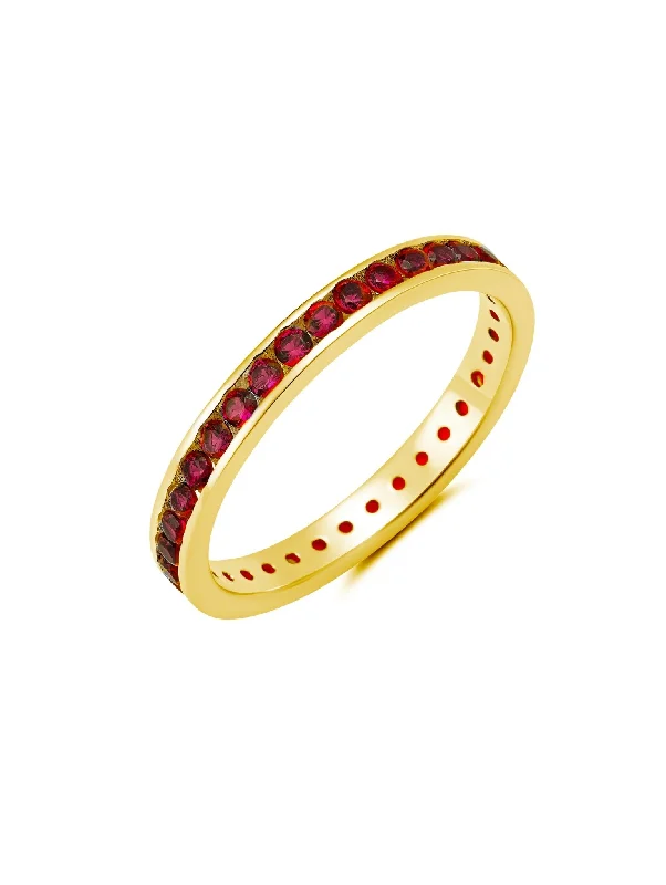 Ruby Cubic Zirconia Eternity Band Engagement Ring Finished In 18kt Yellow Gold