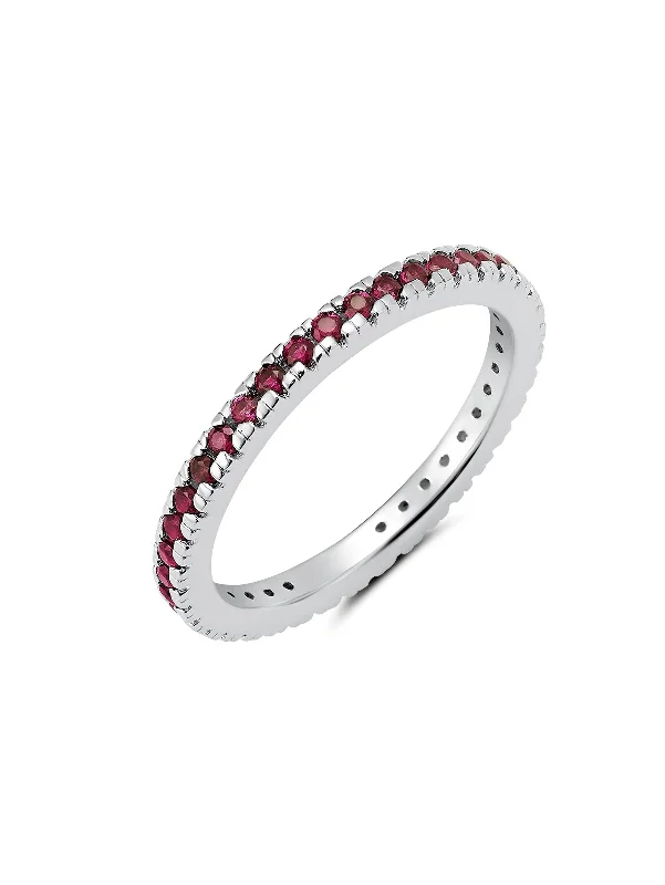 Ruby Cubic Zirconia Step Cut Eternity Band Engagement Rings Finished In Pure Platinum