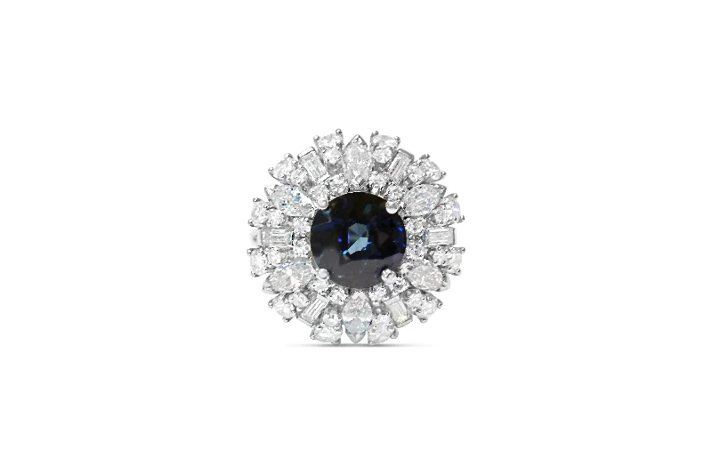 SAPPHIRE AND DIAMOND HALO RING