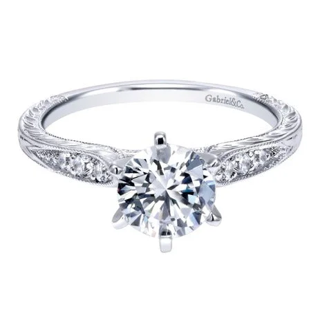 14K White Gold Round Diamond Engagement Ring