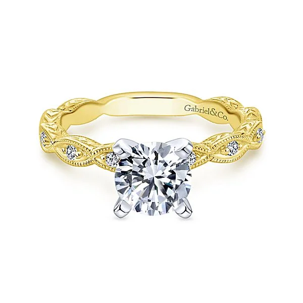 14K Yellow Gold Round Diamond Engagement Ring