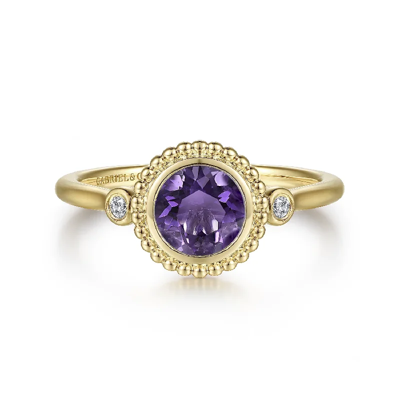 14K Yellow Gold Diamond And Amethyst Bujukan Ladies' Ring