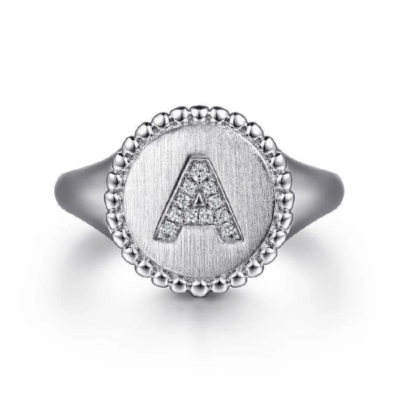 925 Sterling Silver Bujukan Diamond Initial A Signet Ring