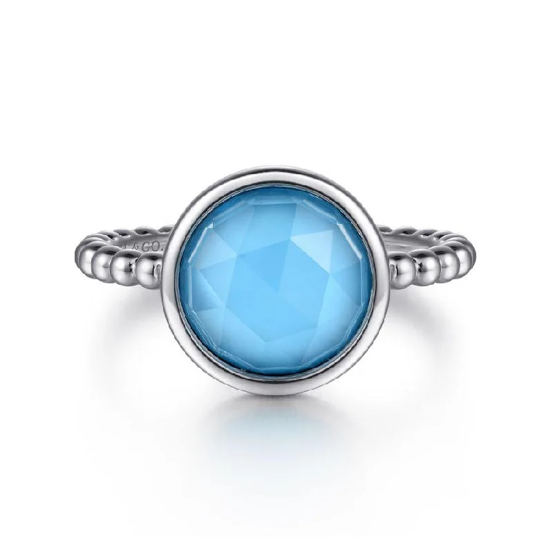 925 Sterling Silver Rock Crystal and Turquoise Bezel Ring