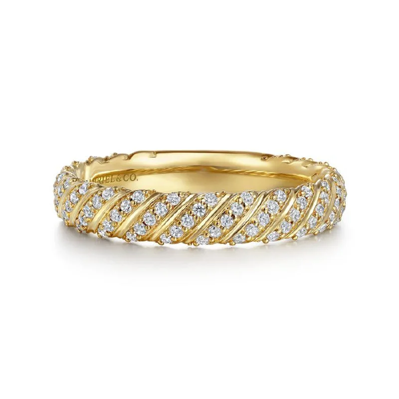 14K Yellow Gold Diamond Rope Stackable Ladies Ring