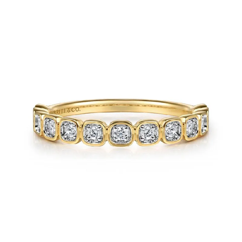 14K Yellow Gold Cushion Shaped Diamond Stackable Ring