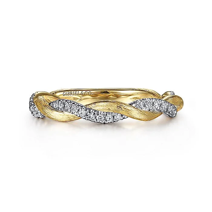 14K Yellow Gold Twisted Diamond Stackable Ring