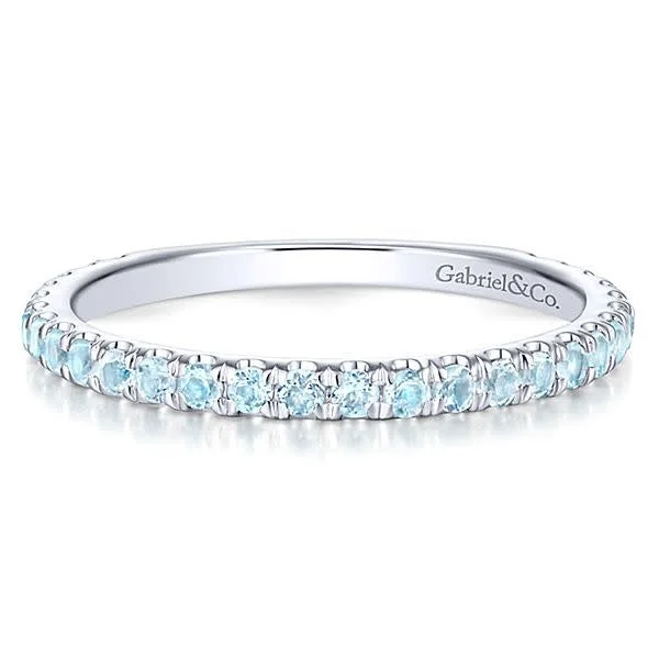 14K White Gold Sky Blue Topaz Birthstone Stackable Ring