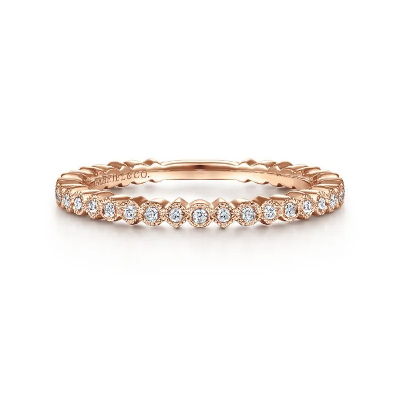 14K Rose Gold Scalloped Stackable Diamond Band