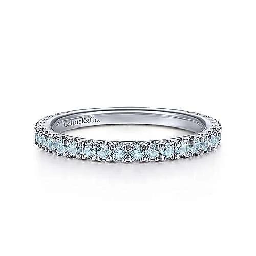 14K White Gold Blue Topaz Stacklable Ring