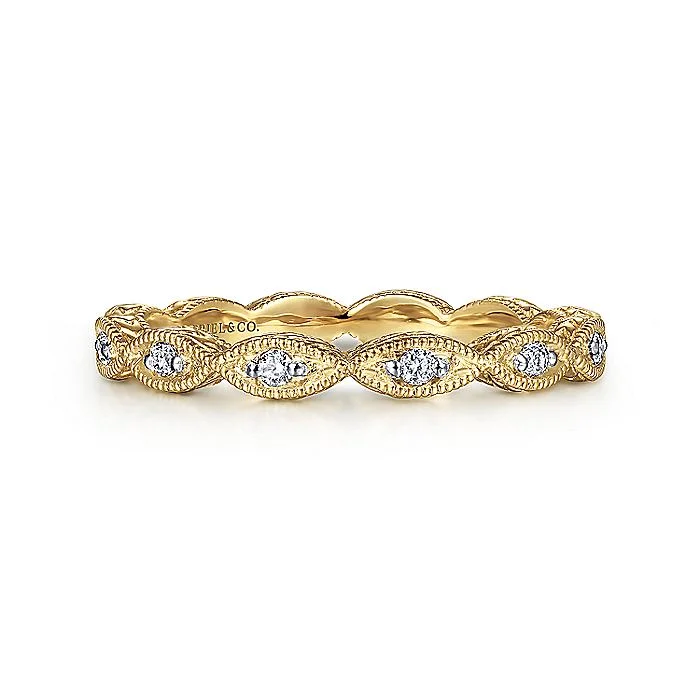 14K Yellow Gold Diamond Marquise Station Ring