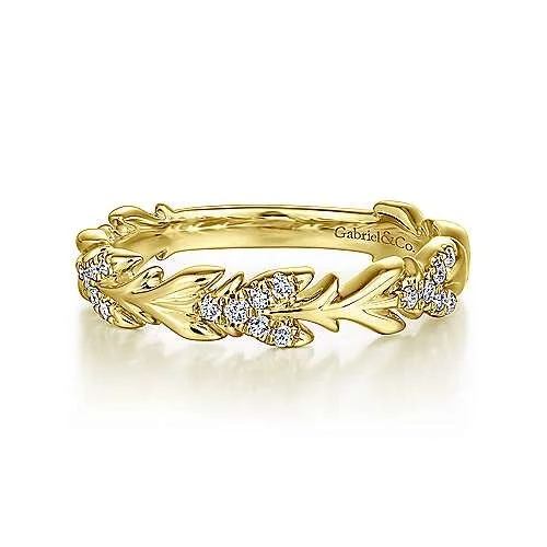 14K Yellow Gold Floral Stackable Diamond Band