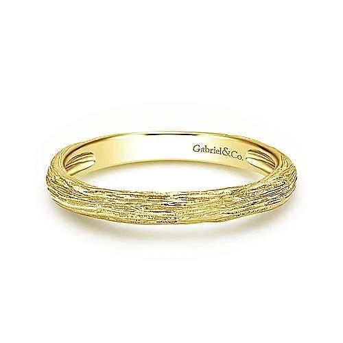 14K Yellow Gold Brushed Textured Stackable Ring