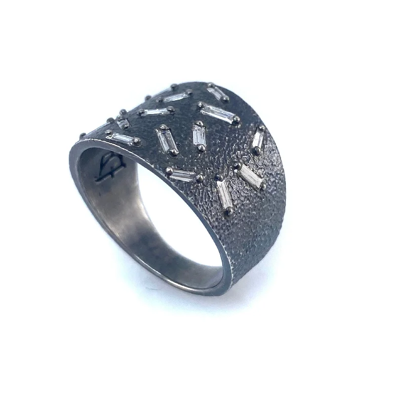 Wide Oxidized Sterling Silver Ice Ring