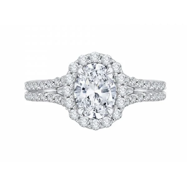 14K White Gold Oval Cut Diamond Halo Engagement Ring