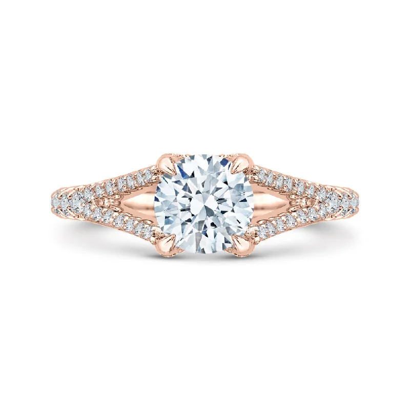 14K Rose Gold Round Diamond Engagement Ring with Split Shank