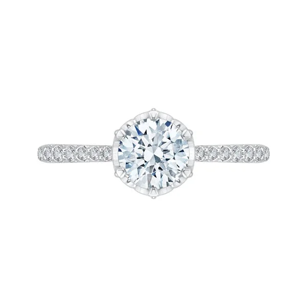 14K White Gold Round Diamond Engagement Ring with Pave Shank