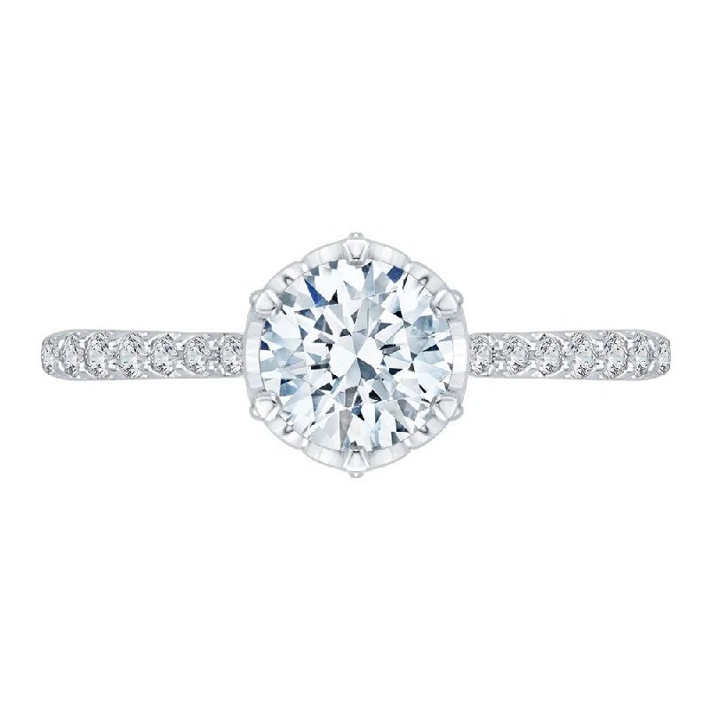 14K White Gold Natural Round Brilliant Cut Diamond Engagement Ring