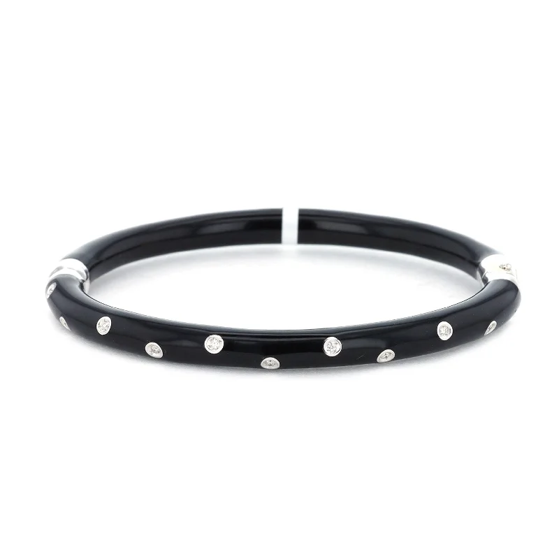 0.12 ctw Diamond Sterling Silver & Enamel Bangle Bracelet