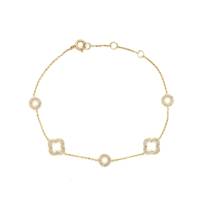 14K Yellow Gold Diamond Quatrefoil Bracelet