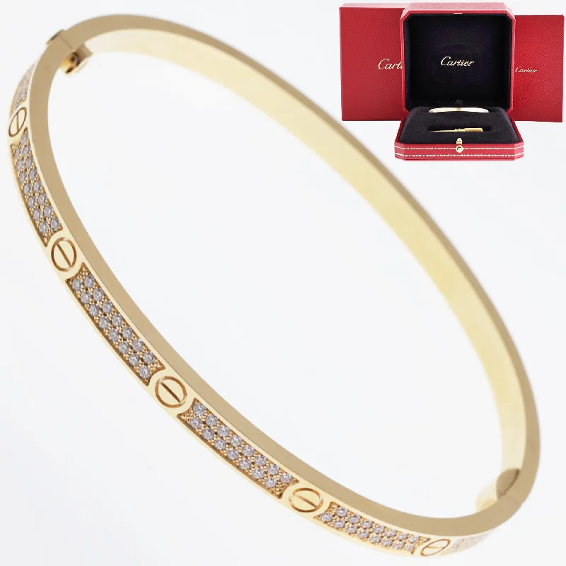 2020 Cartier 18k Yellow Gold Diamond Pave Small Love Bangle Bracelet Size 17 B+P