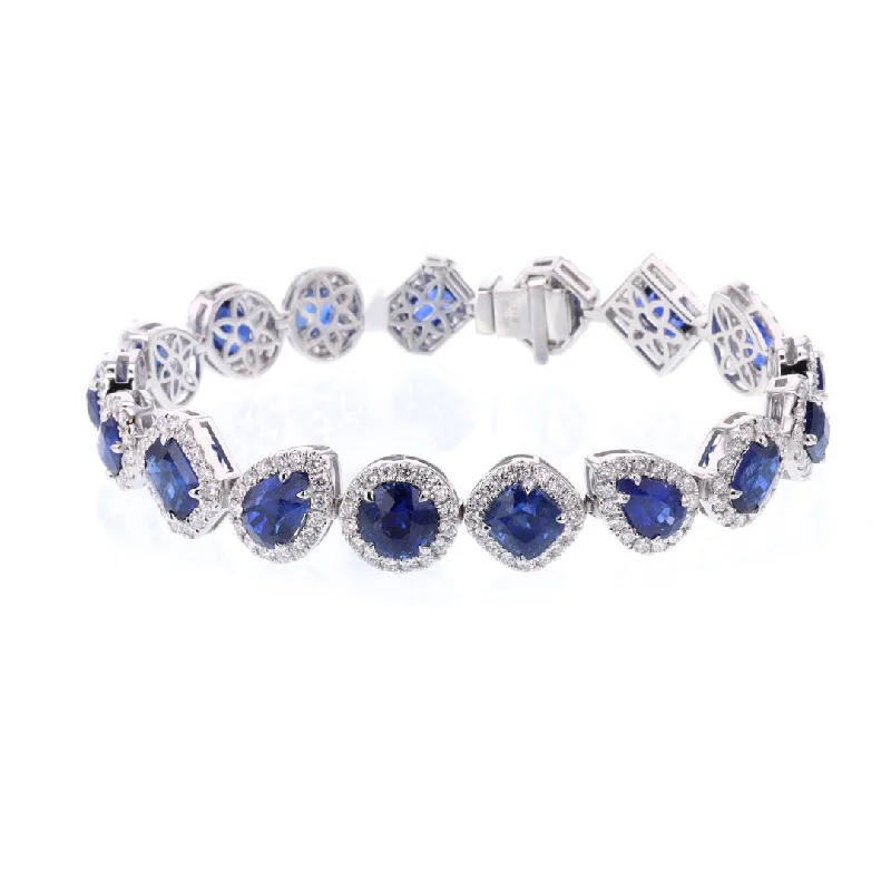 Blue Sapphire & Diamond Halo Bracelet