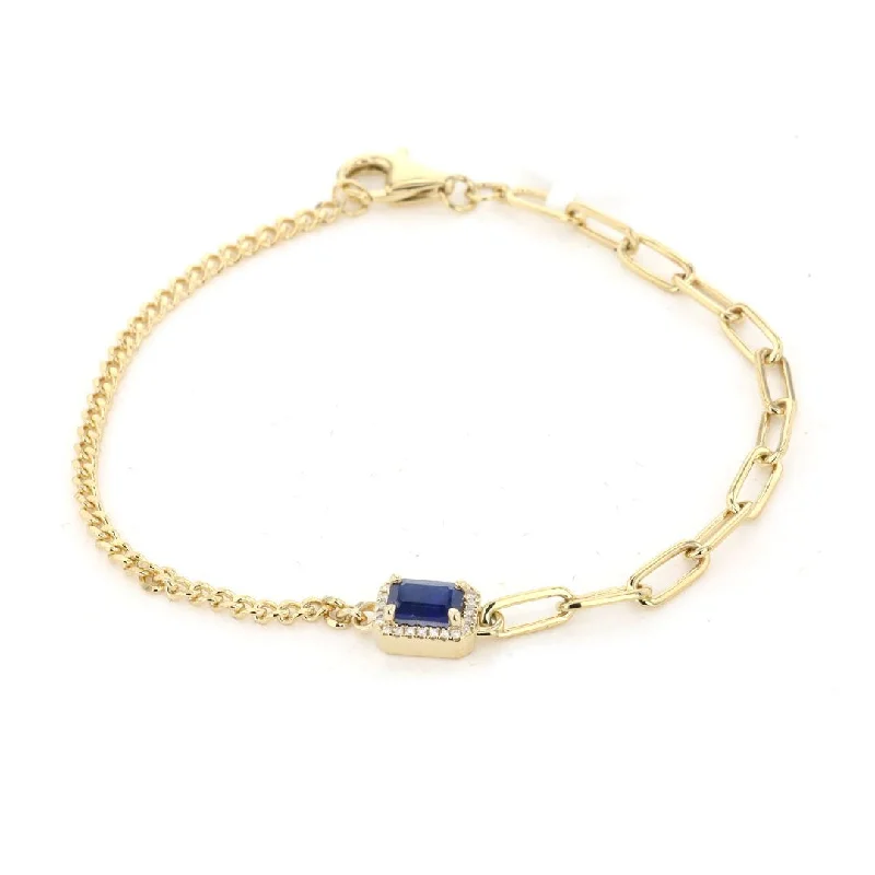 Blue Sapphire & Diamond Paper Clip Bracelet