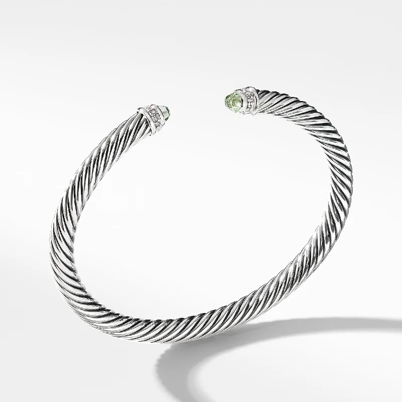 Cable Classic Bracelet with Prasiolite and Diamonds, Size Medium