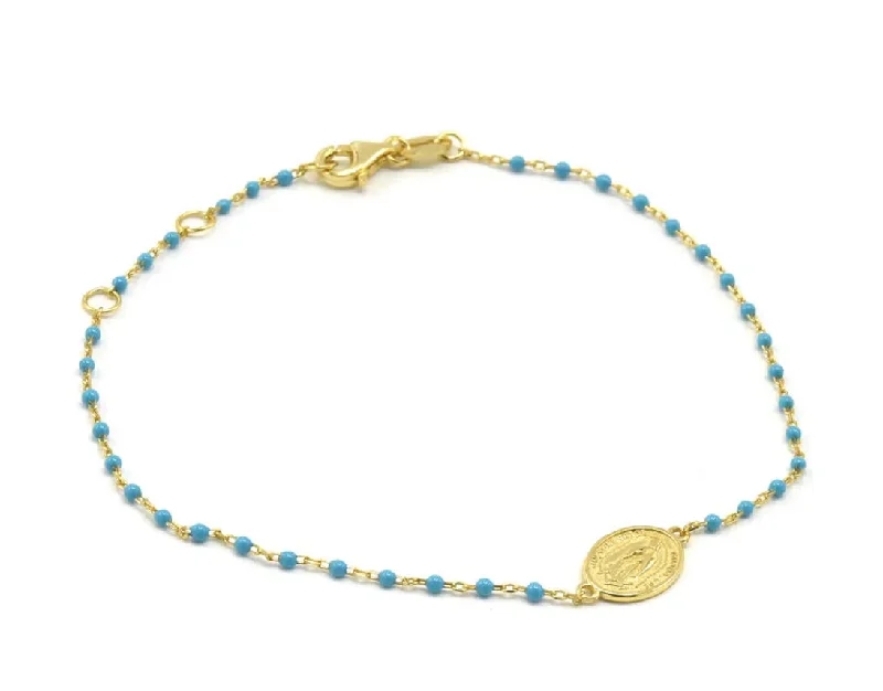 Virgin Mary Dainty Turquoise Beads Bracelet