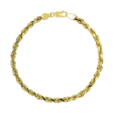 Diamond Cut Rope Bracelet in 10kt Yellow Gold (8 inches and 4.7mm wide)