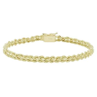 Double Row Rope Chain Bracelet in 14kt Yellow Gold (7 inches and 5mm wide)