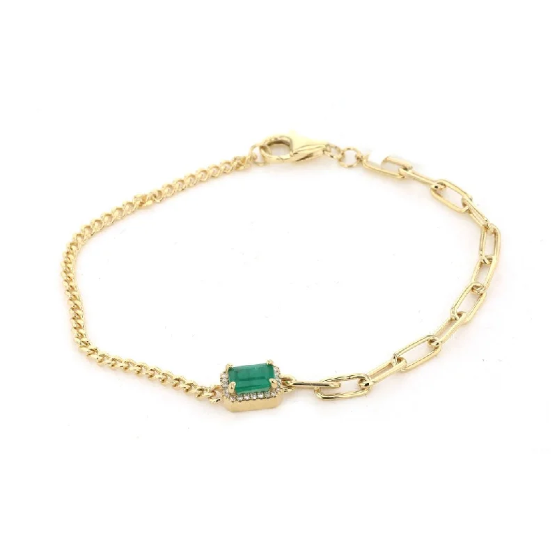 Emerald & Diamond Paper Clip Bracelet