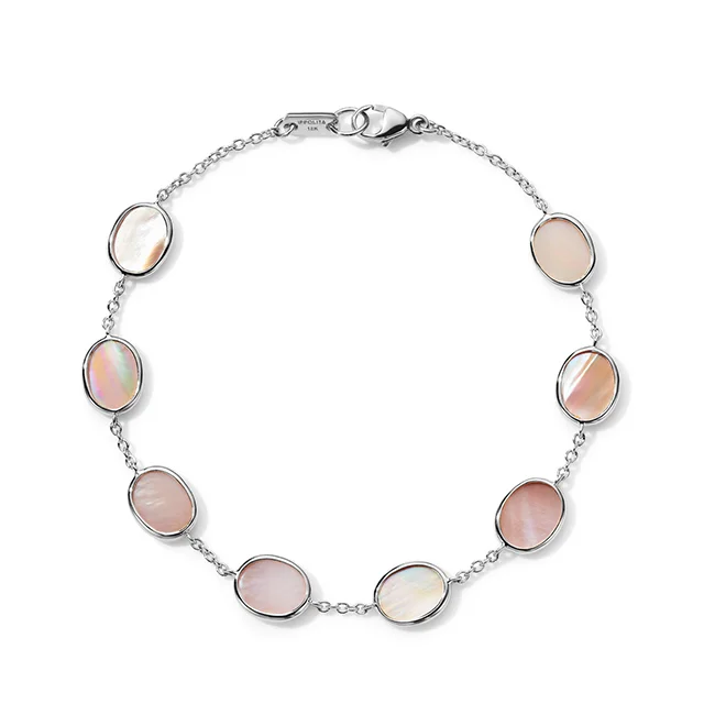 IPPOLITA Polished Rock Candy Sterling Silver Mini Oval Slice Bracelet in Pink Shell