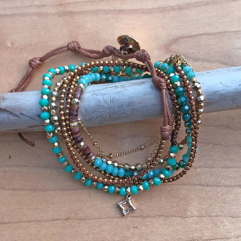 Iridescent Wrap Bracelet/Necklace - Blue, Thailand