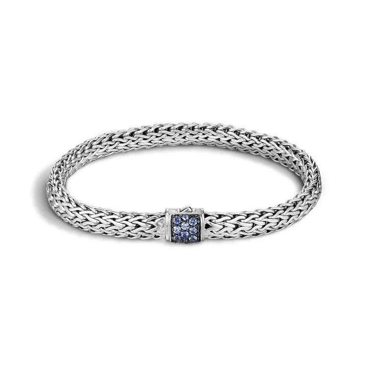 John Hardy Classic Chain Bracelet with Blue Sapphire Clasp