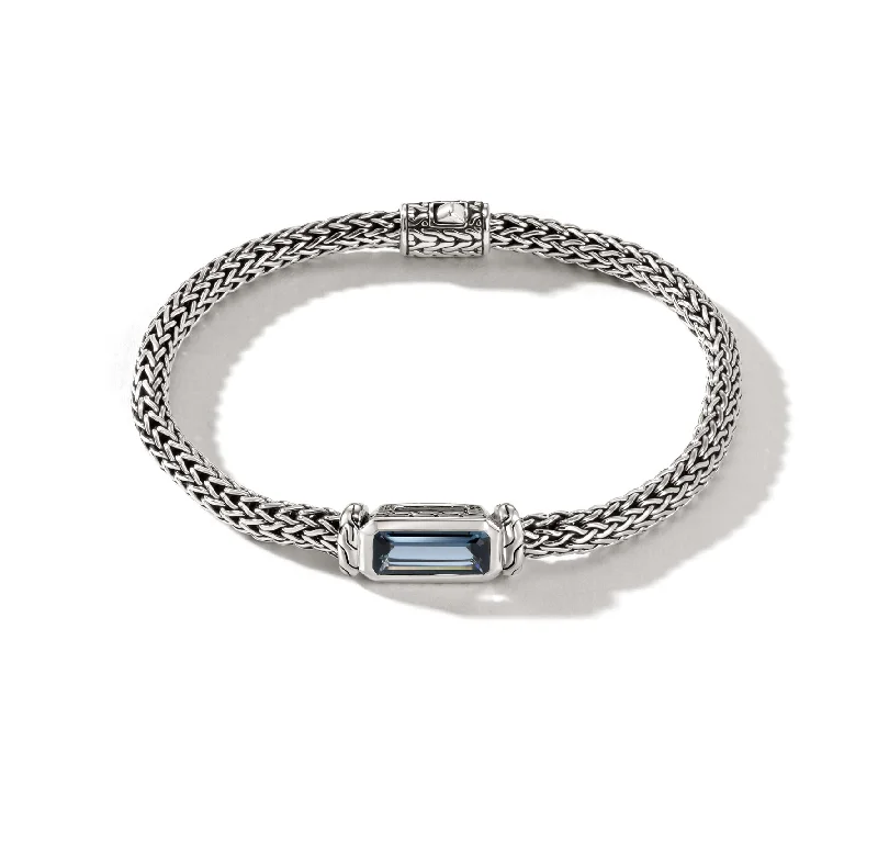 John Hardy Classic Chain Silver Chain Bracelet with Blue Topaz, 5mm