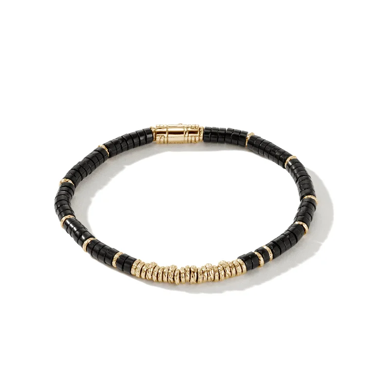 John Hardy Heishi Yellow Gold Bracelet with Black Onyx