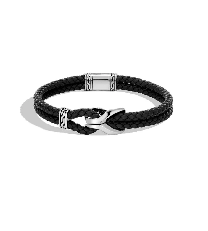 John Hardy Men's Classic Chain Alsi Braided Leather Link Station Bracelet