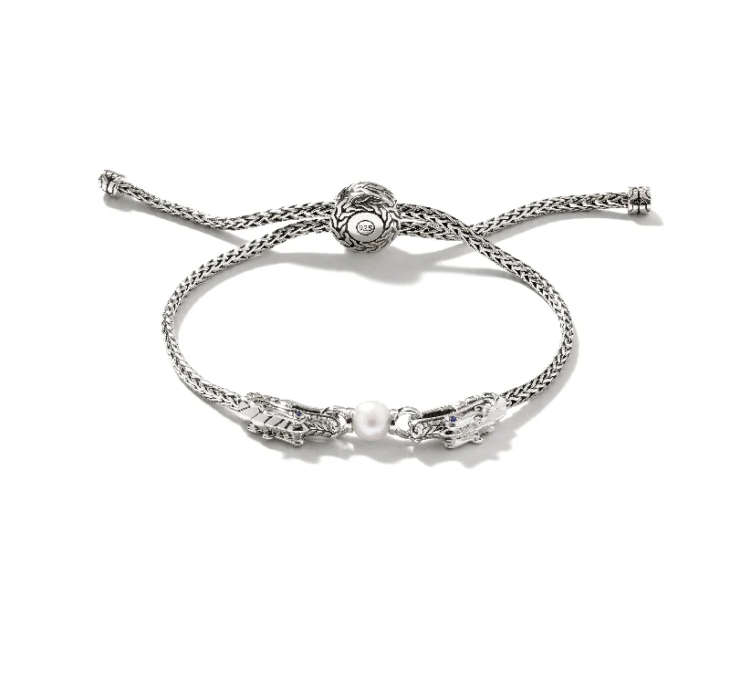 John Hardy Silver Chain Dragon Pull Through Bracelet with Fresh Water Pearl