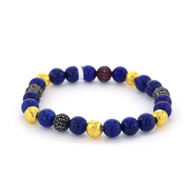 Lapis, Diamond & Sapphire Bead Stretch Bracelet