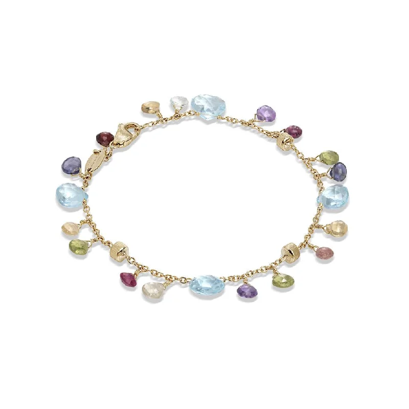 Marco Bicego Paradise 18K Yellow Gold Blue Topaz and Mixed Gemstone Single Strand Bracelet