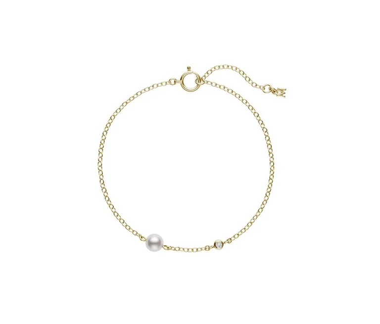 Mikimoto 18K Yellow Gold Akoya Pearl Station Bracelet with Diamonds