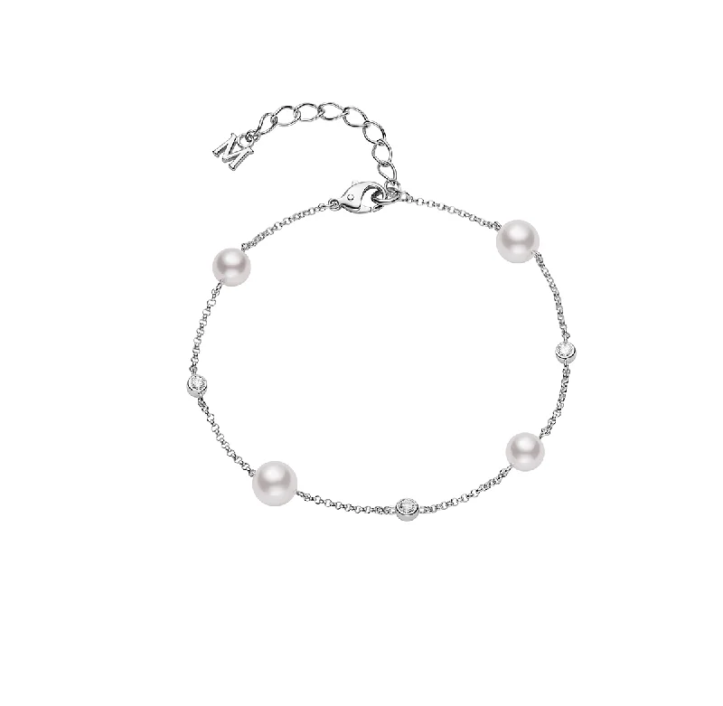 Mikimoto 6.5mm Akoya Cultured Pearl and Diamond Station Bracelet