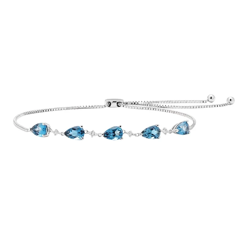 Pear London Blue Topaz Bracelet in 14kt White Gold with Diamonds (1/25ct tw)